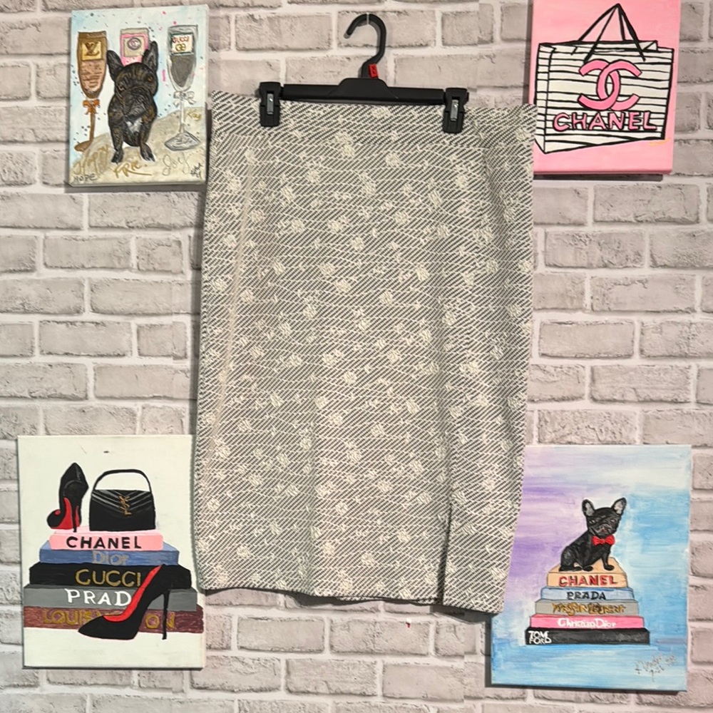 LLe Lis Gray and White Midi Skirt for Casual